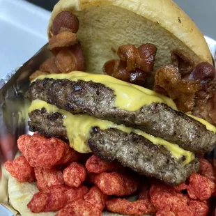 Hot Cheetos double cheese burger