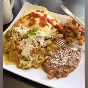 Chilaquiles verdes with over medium egg