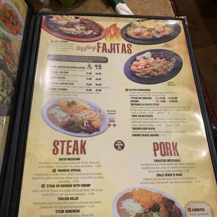 Fajita, steak and pork options