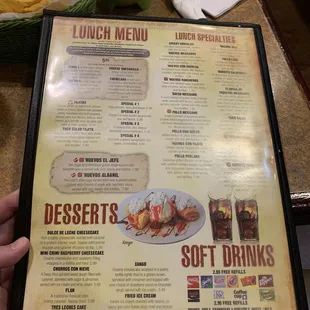 Lunch and dessert menu