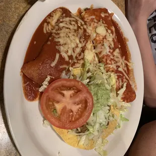 Combination plate with weird red sauce