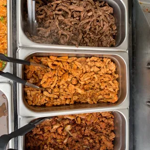 Flap meat, chicken breast &amp; marinated pork with pineapple &amp; onions