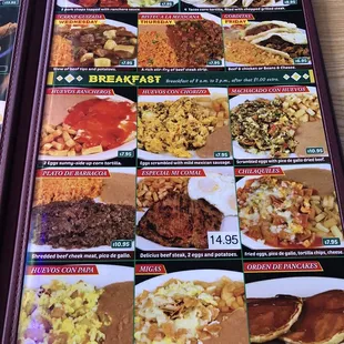 a menu of mexican food