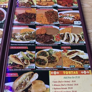 a menu of mexican food