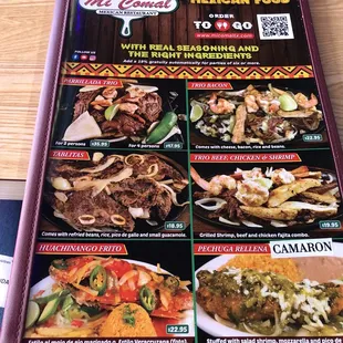 a menu for mexican food