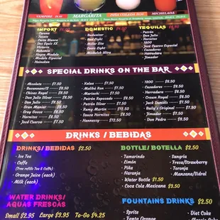 the menu and prices