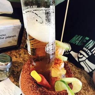 a drink in a tall glass