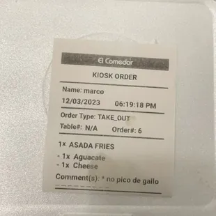 My ticket with what I wanted
