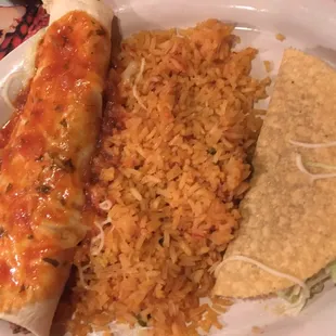 Beef burrito and taco meal