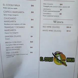Drink menu
