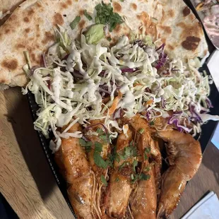 Shrimp Diablo and quesadilla
