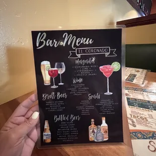 Bar menu
