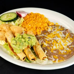 3 Taquitos with Rice and Beans