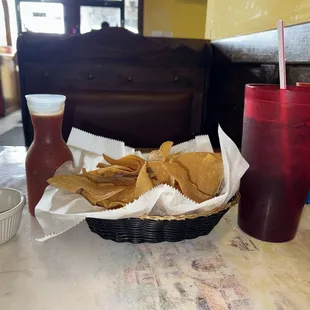 Chips and salsa with sweet tea