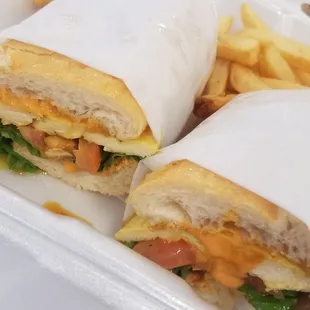 Grilled chicken sandwich with soft fries