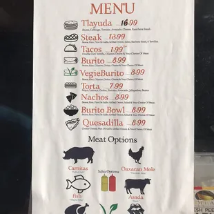 Menu as of 2/5/2019