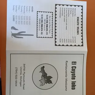 Menu outside