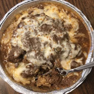 Mexican Sandwich, Chunky Beef, Cheese on top