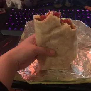 Breakfast burrito (sausage, egg, potato) no bean/no sour cream