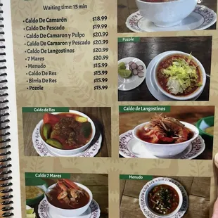 menu, soups and chowder