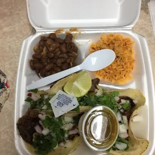 3 tacos w/ beans and rice for $7!!!