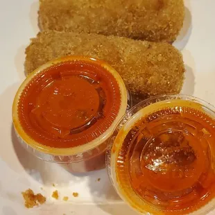 Ham Croquettes with their homemade hot sauce (2 already eaten before picture)