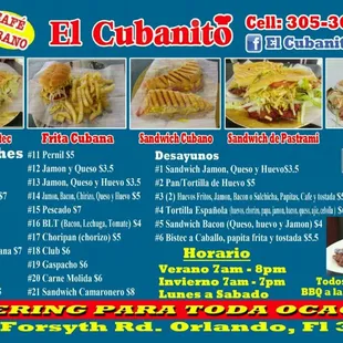 Nuevo  menu de El Cubanito.