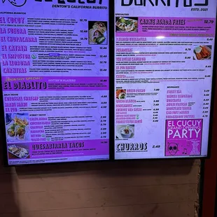 Menu as of June 2024