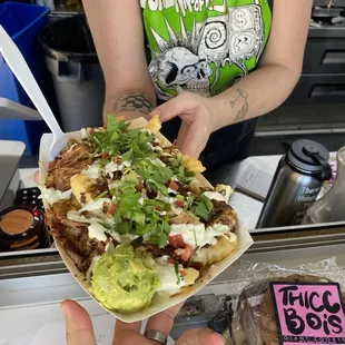 Carnitas-asada fries at the food truck location