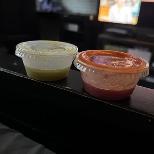 Green and red salsas