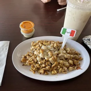 El simplon! Chicken and cheese with three flour tortillas and a large Mexican drink (Horchata).