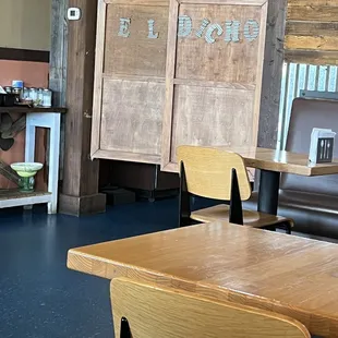 a table and chairs in a restaurant