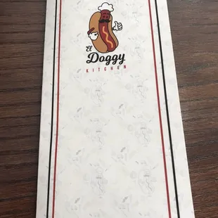 The front of the menu