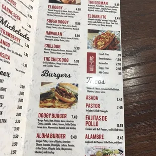 The inside of the menu