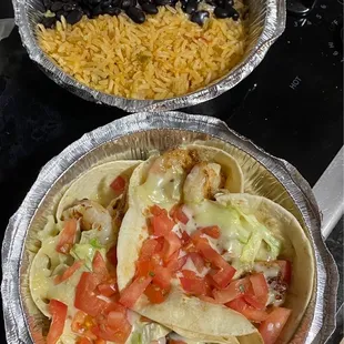 Shrimp Tacos (asked for no cheese. They put cheese on the tacos and on the black beans)