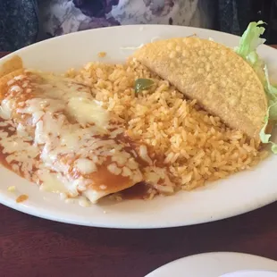 Beef enchilada and taco