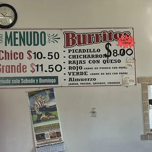 menus and prices