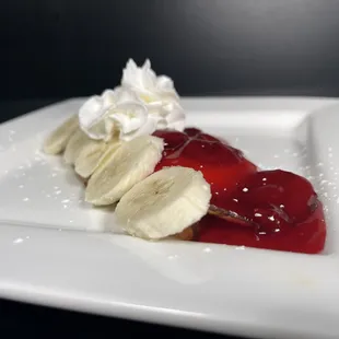 Our Strawberry Banana Crepe! Made with our filling from scratch!