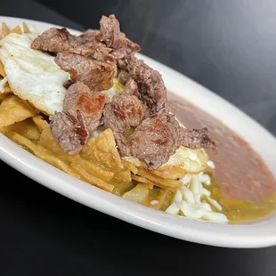 Our Spicy Chilaquiles! I am not kidding when I say these are spicy! It will leave you wanting more and a glass of water!