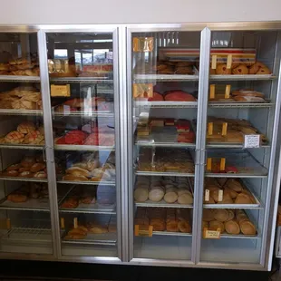 a display case full of baked goods
