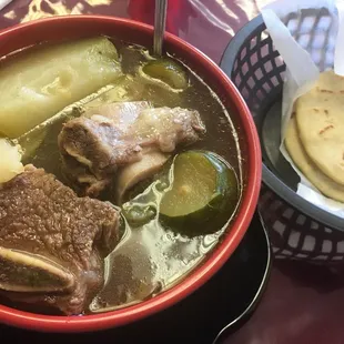 Delicious sopa de res with handmade tortilla