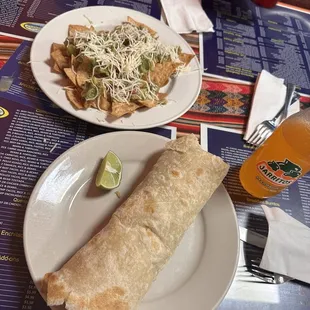 Guacamole and carnitas burrito