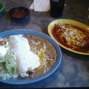 Chicken chimichaga and chili rellano