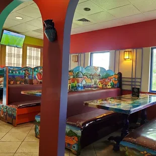 a colorful dining area