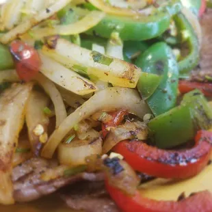 Up close Bistec a la Mexicana. They forgot the tomatoes