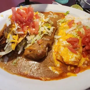 Cheese chile relleno, beef taco, and chicken enchilada (a la carte)