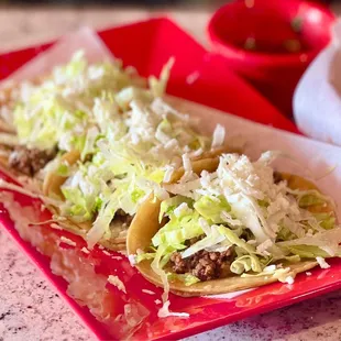 Three Regular Tacos (de carne molida/picadillo) - delicious!!