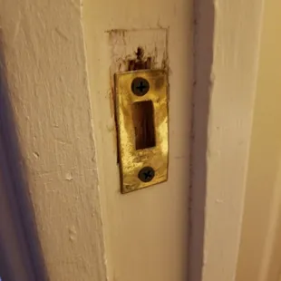 Damaged door strike to bathroom door. Unable to lock. (Was fixed)