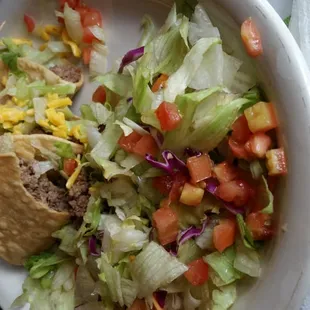 Crunchy tacos with side of salad rather than rice/beans