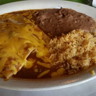 Cheese enchiladas with rice/beans